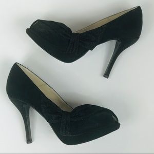 Black Peep Toe Pumps Satin Caparros Size 10B